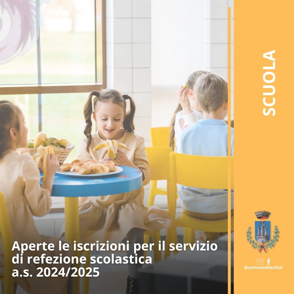 Comune di Terlizzi - Aperte le iscrizioni per il servizio di refezione scolastica A.S. 2024/25