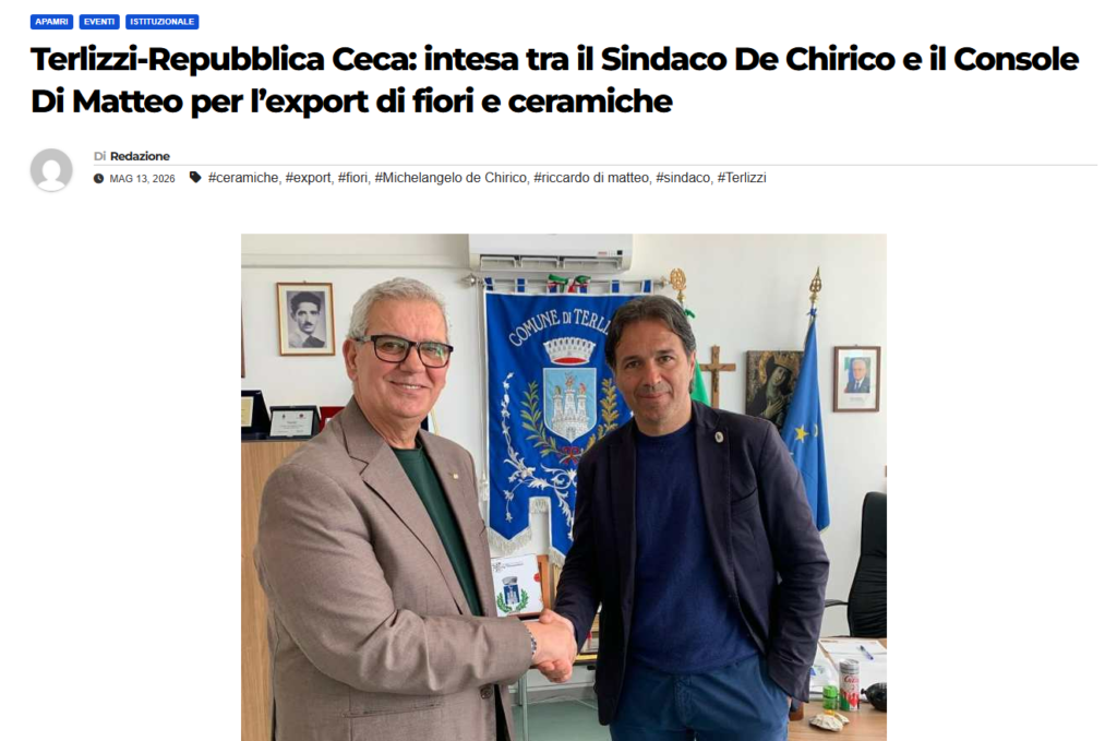 Terlizzi-Repubblica Ceca: intesa tra il Sindaco De Chirico e il Console Di Matteo per l’export di fiori e ceramiche - SinergitalyNews Aps